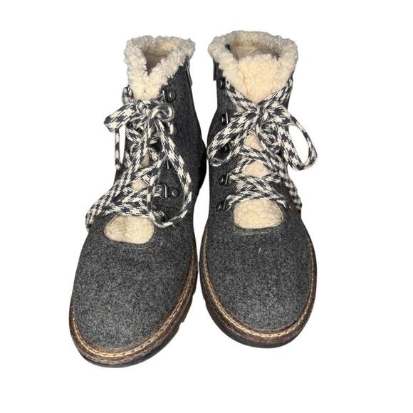 ****Madden NYC Felt Hiker Wedge Faux Fur Lace Up Boots Womens Size 10 Gray - Picture 2 of 5